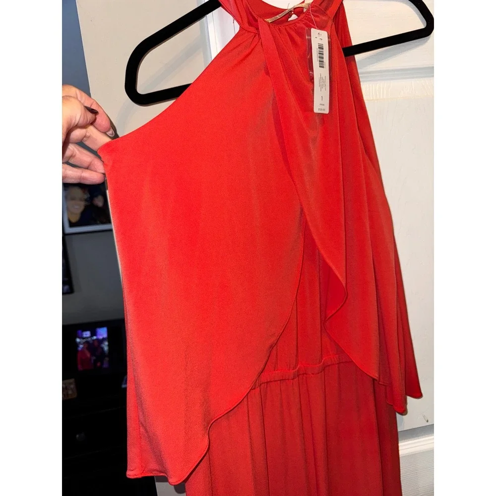 Chico's Red Halter Neck Overlay‎ Jumpsuit Wide Leg Size 1 NWT - Picture 3 of 11